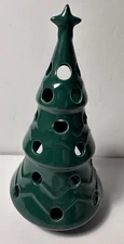 Ceramic Green Christmas Tree Luminary Tea Light candle Holder 7 1/2" Decor