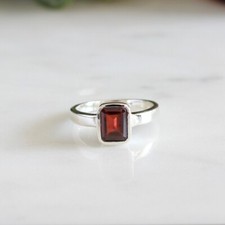 Natural Octagon Garnet January Birthstone 925 Sterling Silver Elegant Ring