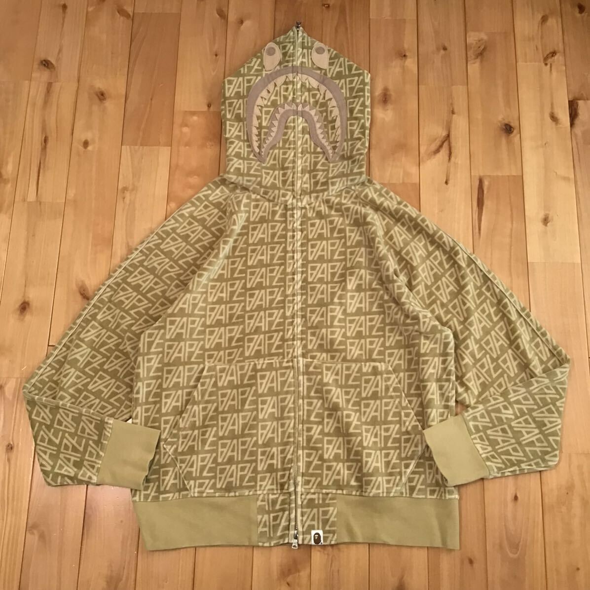 BAPE Logo Monogram Velour Shark Full Zip Hoodie A Bathing Ape Size