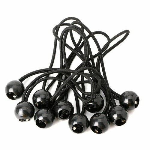 BLACK 6"-10" BUNGEE BALLS Strong Elastic Shock Cord Tarp Loop Cover Boat Ties - Afbeelding 1 van 7