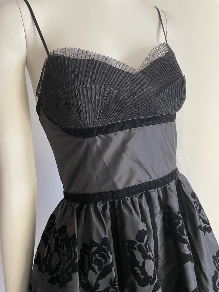 Vestido de Noche Vintage XS Betsey Johnson Terciopelo Negro Rosa Floral Bustier Corsé Foto 3 de 4