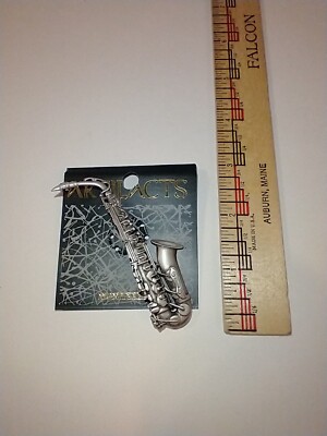 Vintage Jewelry Saxophone   Brooch Silver Tone JJ Artifacts Brand New 