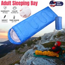 4 Season Outdoor Camping Envelope Sleeping Bag Waterproof Warm Adult Hiking Blue