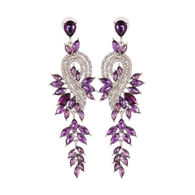 Spectacular 3.75 inch Cascade of Crystal with CZ Earrings - Purple
