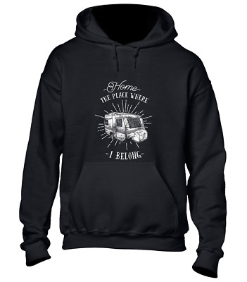 HOME THE PLACE WHERE I HINGEHÖRE HOODY HOODIE CAMPER VAN CAMPING WOHNWAGEN COOL TOP