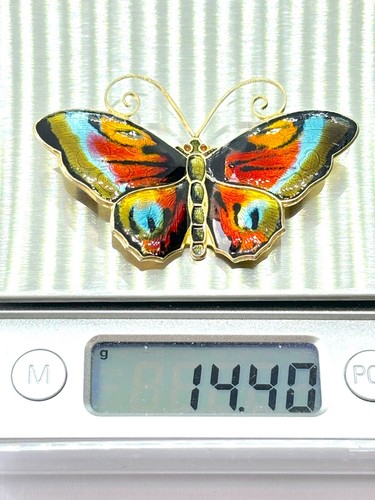 Broche mariposa grande vintage David Andersen St. plata esmalte dorado 14 gramos - Imagen 7 de 7