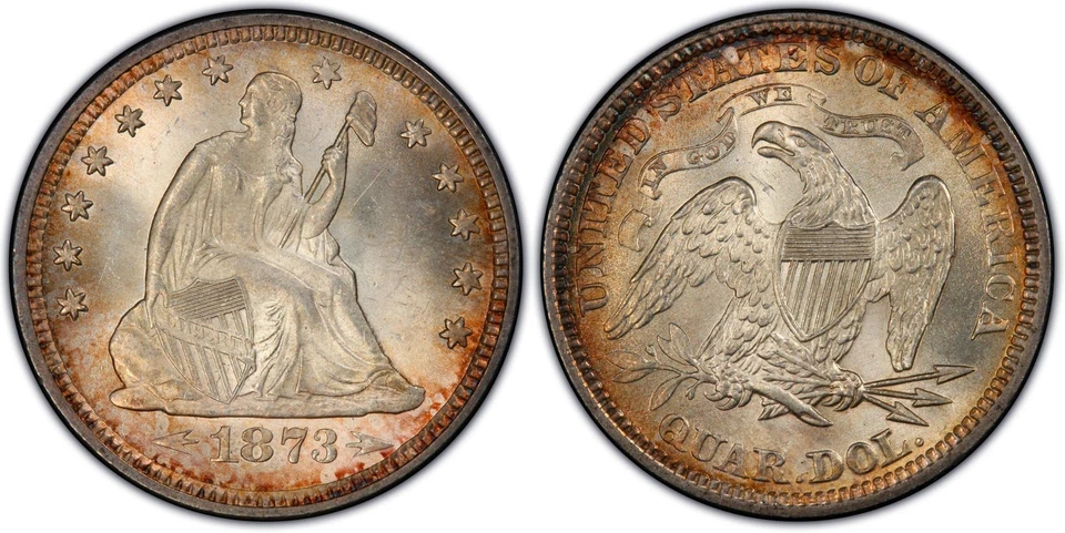 1873 25C Arrows Liberty Seated Quarter PCGS MS66+, Top Pop Pop 3 only 1 Finer - Image 3 of 4