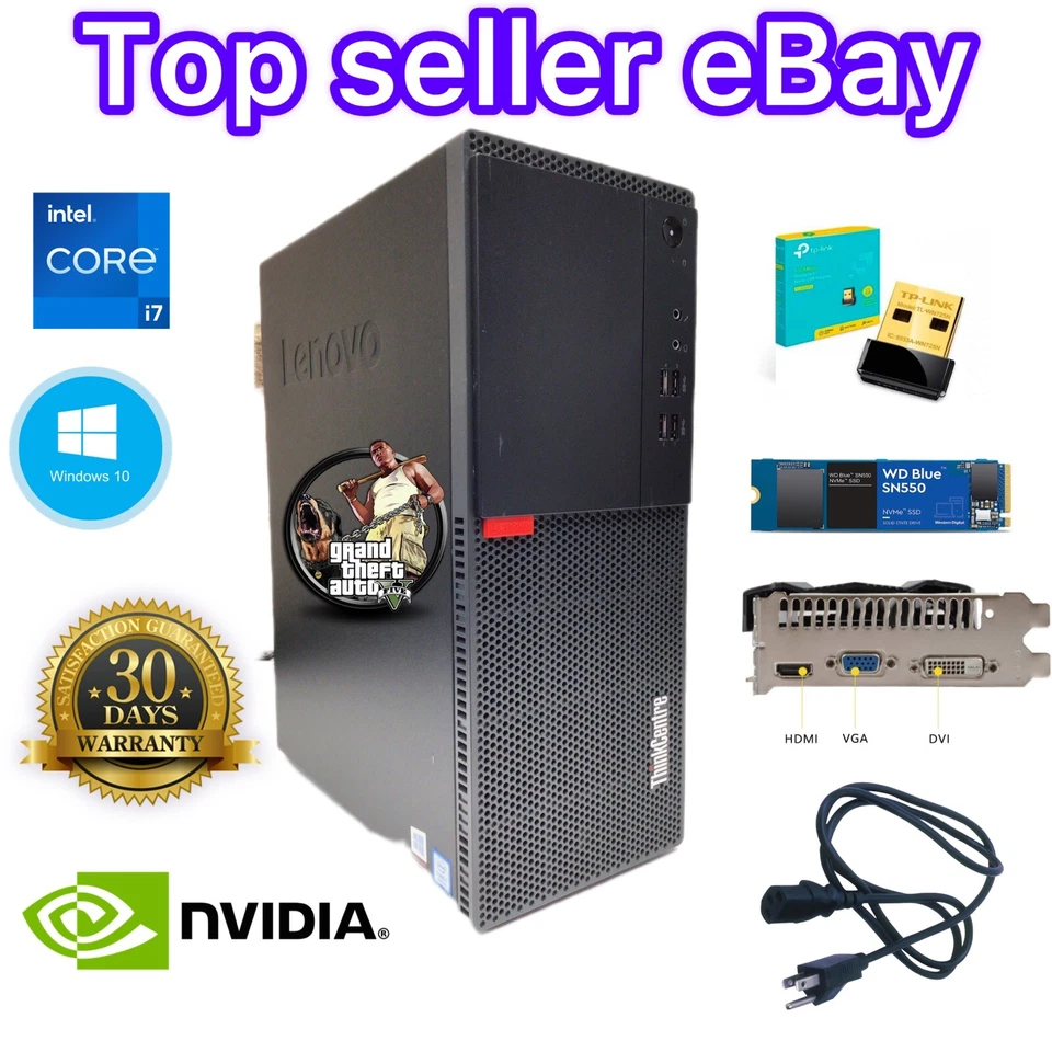 Gaming Pc Lenovo i7 7Th | 16 GB RAM | 1 Tb NVMe | GT 1030 Win 10 Pro Wifi - Image 2 of 4