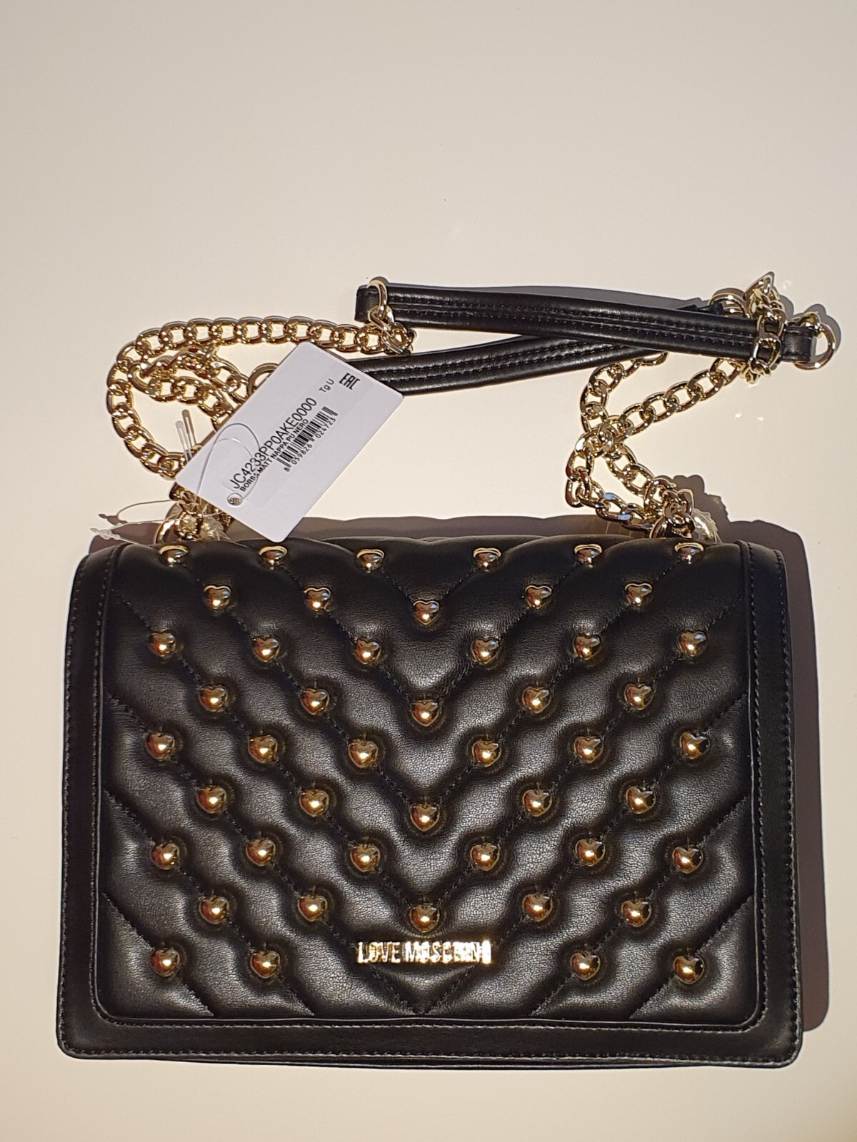 BNWT - LOVE MOSCHINO Black Quilted & Heart Studded Shoulder Bag RRP £220 image 2