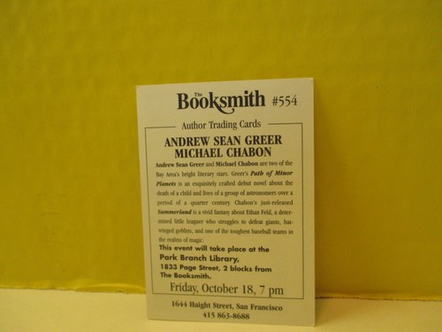 Booksmith Author Trading Card #554 ANDREW SEAN GREER & MICHAEL CHABON 2002 - Picture 4 of 4