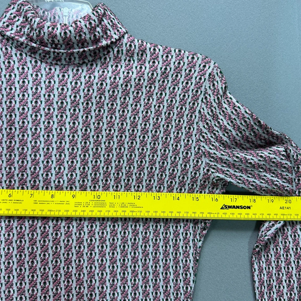 60s 70s Bodysuit VTG Size M Zip All Over Floral Turtleneck L/S Leotard Shirt - Image 4 of 4