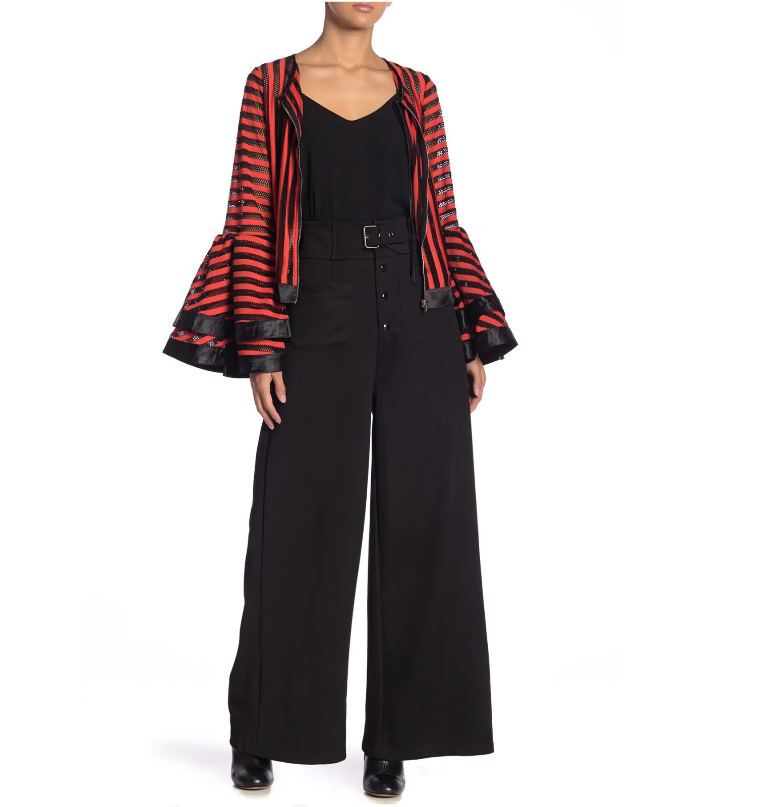 high waist belted wide leg trousers