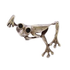 Sterling Silver Vintage Frog Enameled Eyes Estate Jewelry Pendant 19.2grams