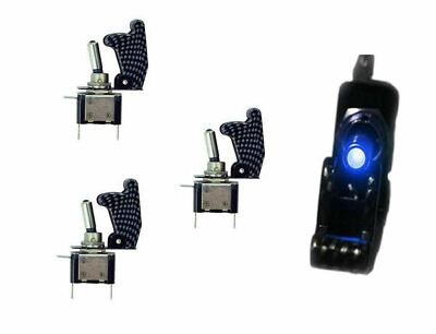 Set of 3 Carbon Fiber Look Blue Light Led Aircraft Type Toggle Switch 12V Dc