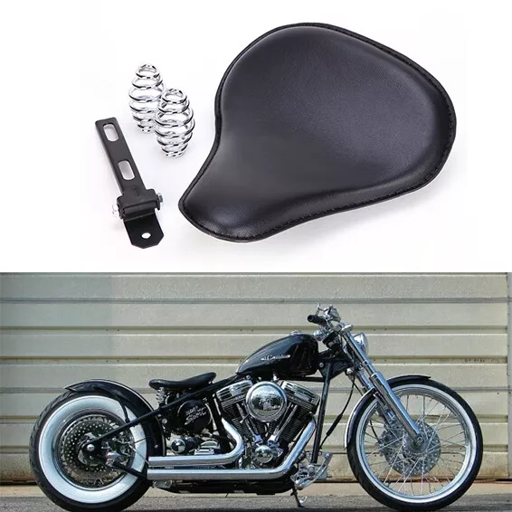 Large Black Leather 3 Spring Solo Seat for Harley Bobber Chopper