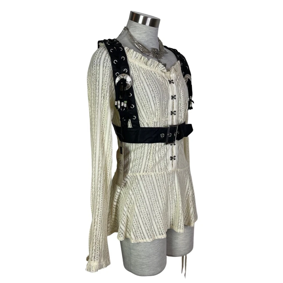 CHALECO ARNÉS CUERO VEGI CON CORDONES RAVE GÓTICO ROCKERO PUNK ROCKER EMO SERVICIO LABIAL Foto 4 de 4