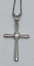 Cross Pendant w/CZ Cubic Zirconia Sterling Silver Necklace 925 Box Chain