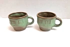 Set of 2 Vintage 94C Frankoma Prairie Green Wagon Wheel Coffee Cups Mugs