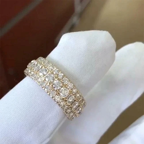 3 Ct Round Cut Real Moissanite Full Eternity Wedding Band 14K Yellow Gold Plated