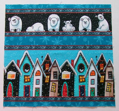 Cotton Fabric Comic Polar Bear Village - Pic A - 10 1/2'' L x 11 1/4'' W