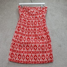 J.Crew Strapless Dress Women 4 Red White Geometric Party Preppy Cocktail Texture