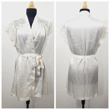 Vintage Lilly Of France Couture Satin Lace Robe Short Bridal Womens Size S Ivory