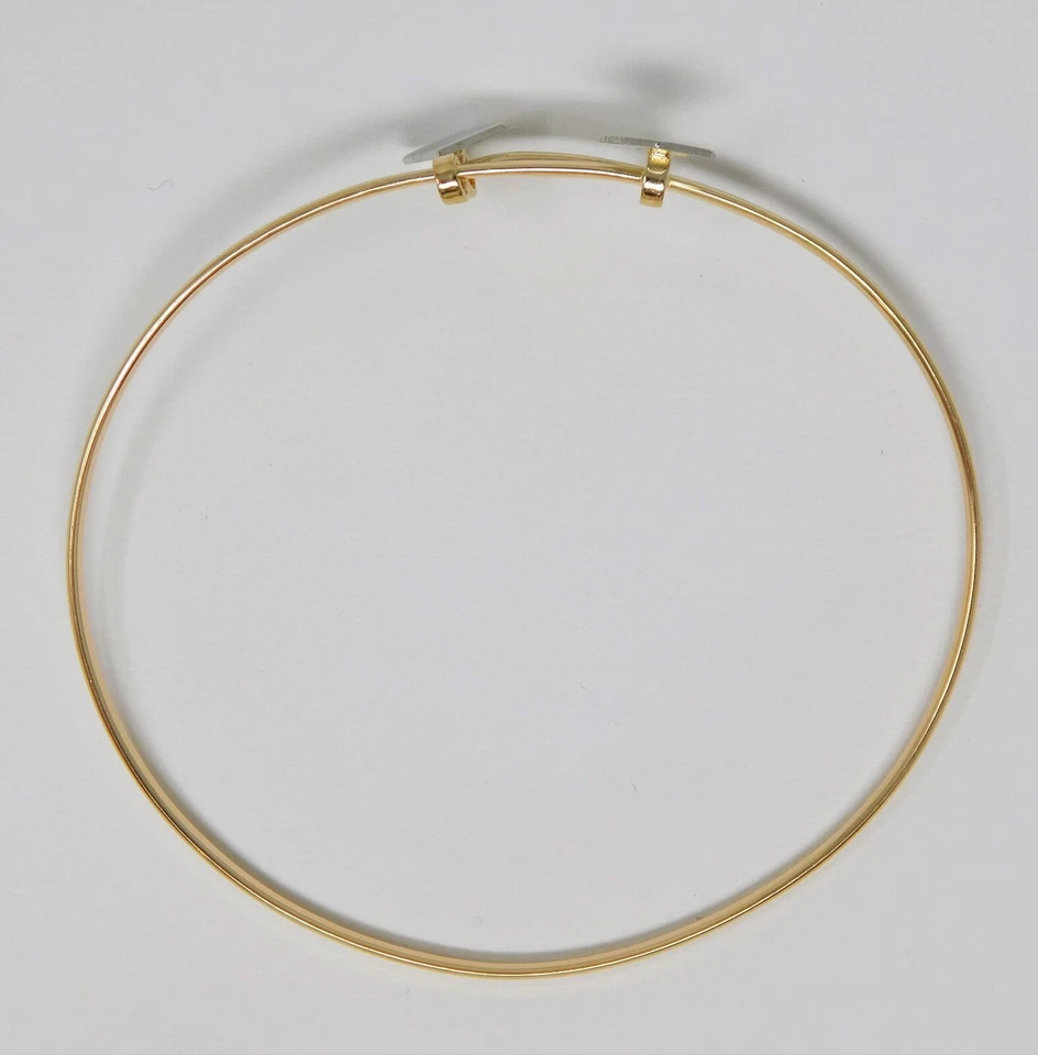 18 kt Multi-tone Gold Square Accents Adjustable Wire Bangle Bracelet 7" B2852 - Image 4 of 4