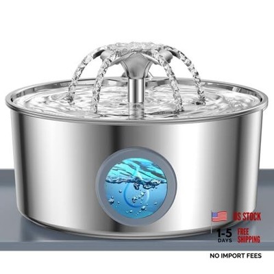 Stainless Steel Cat Water Fountain with Silicone Mat & 2 108oz Silver+2 Filters