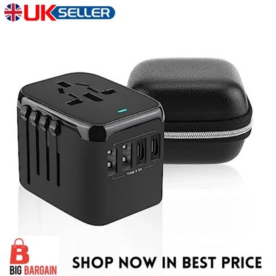 UNIVERSAL REISEADAPTER WELTWEIT MULTI SCHNELL LADEGERÄT STECKER UK EU AU US USB C NEU