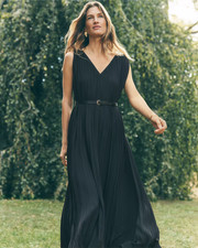 NEW ANN TAYLOR 179 BLACK PLEATED MAXI SWING DRESS SZ XS EXTRA SMALL