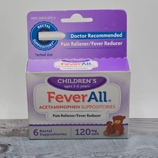 FeverAll Children's Acetaminophen Suppositories 120mg 6ct 3-6 Year 8/26+