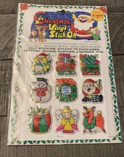 Vtg Christmas Vinyl Puffy Stickers NOS 9 Pieces Sealed