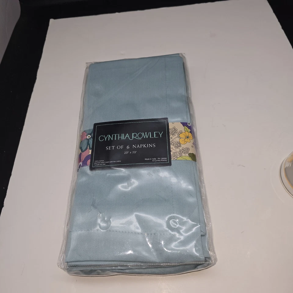 Cynthia Rowley Set of 6 Cotton Dinner Napkins 20x20 Light Green - Image 3 of 4