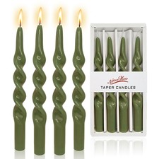 10 Inch Olive Green Spiral Twisted Taper Unscented Candlestick Set of 4