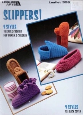 Leisure Arts Knitting & Crochet Pattern Leaflet 356 - Slippers - 9 Designs