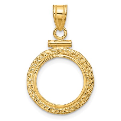 14k Yellow Gold Foxtail Chain Screw Top 13mm Coin Bezel Pendant