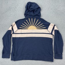 Faherty Mens Medium Sunwashed Sunburst Stripe Slub Organic Cotton Hoodie Navy
