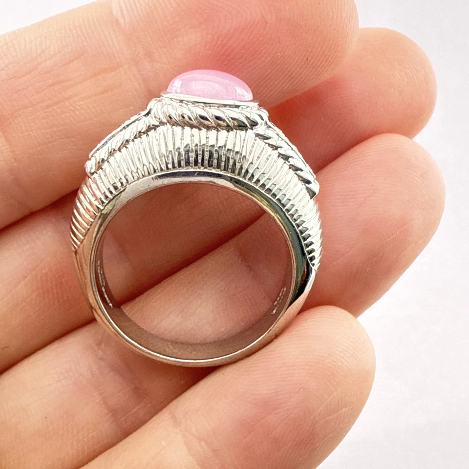 Judith Ripka Ring Pink Domed Cabochon Sterling Silver size 9 Oval 925 East West - Image 4 of 4