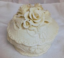 Vintage white ceramic trinket box with molded...