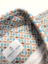 298 New EMANUEL BERG Jersey Knit Shirt Men L/XL 17 EU 43 Blue Orange GEOMETRIC