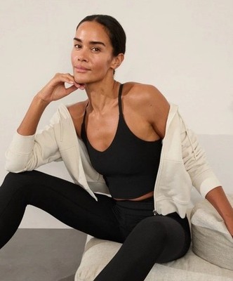 Athleta Elation V-Neck Rib Longline Sports Bra for A-C Bra Cups Black Size Small