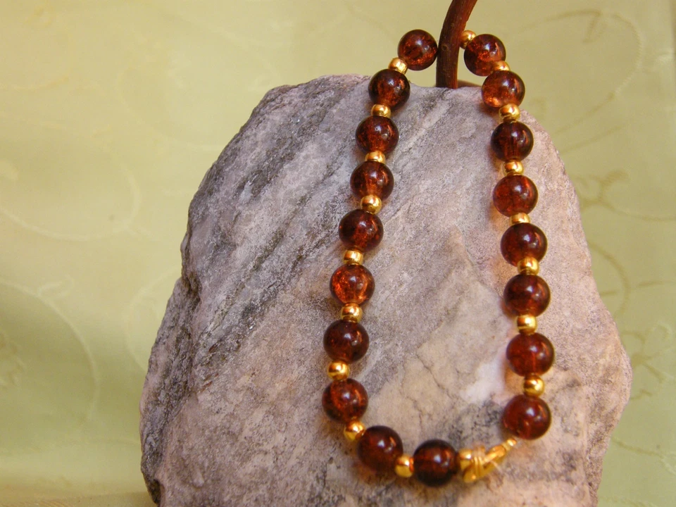 Braun/Gold Glasperlen Armband Ø 8 mm Schmuck Perlen Perlenarmband ca. 20cm lang