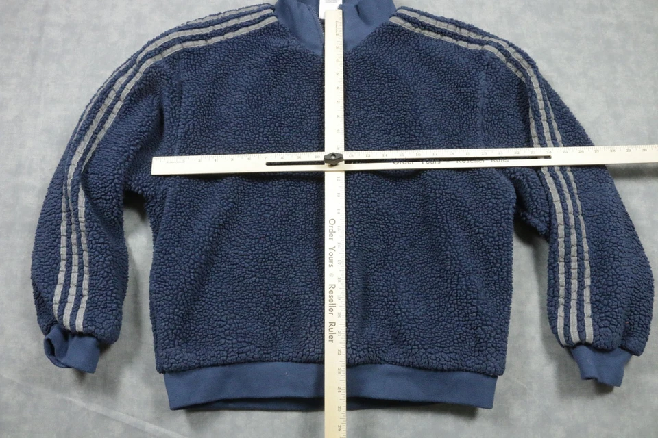 Adidas Pullover Para Hombre Grande Azul Sherpa Vellón Cuarto Cremallera 3 Rayas Trifolio Foto 3 de 4