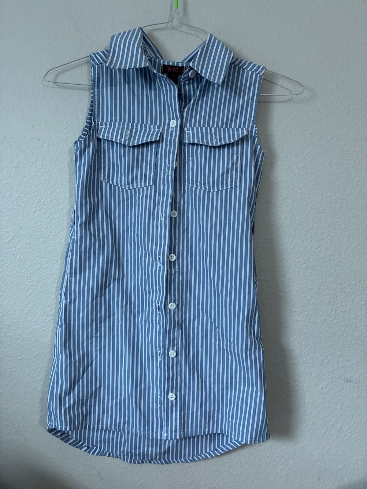 NYC Women’s Blue With White Stripes Small Long Tank Blouse