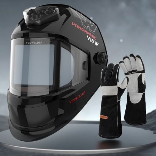 Casco per saldatura oscurante automatico vero colore paralume largo con guanti per saldatura - Foto 10 di 11