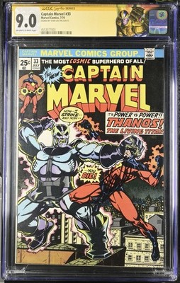 Captain Marvel #33 CGC SS 9.0 Stan Lee Signed Key Issue Thanos Origin Custom Lab