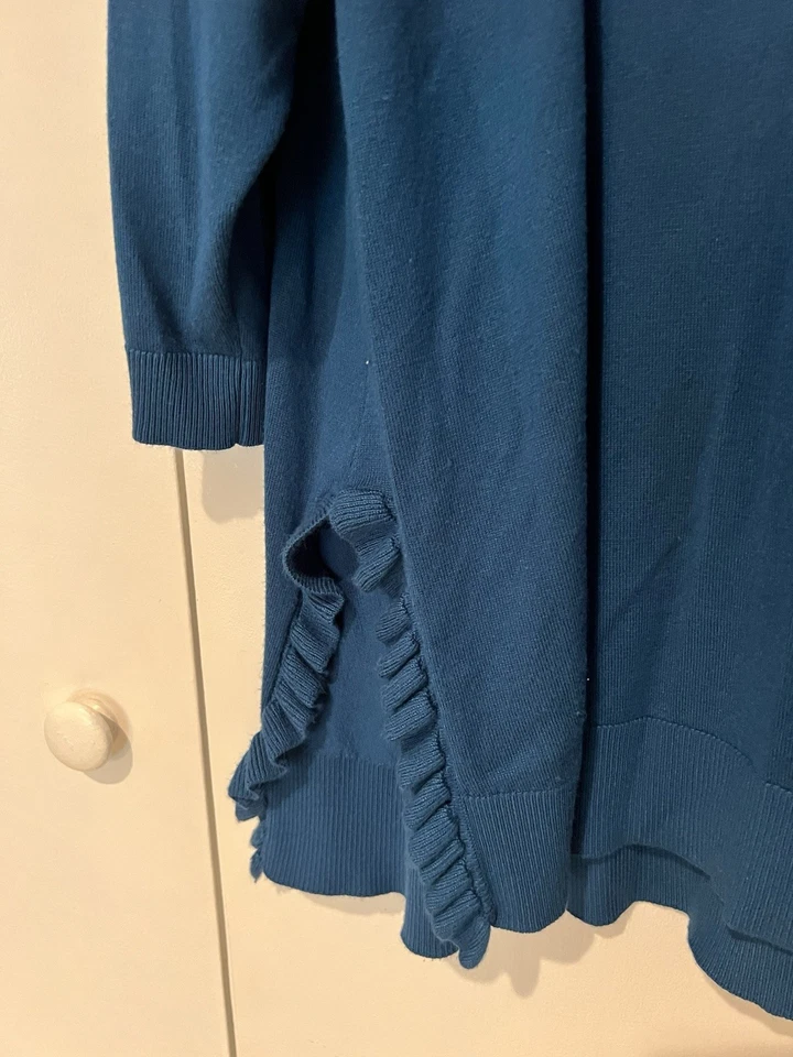 Женский свитер Cable & Gauge большого размера 2x бирюзовый синий рукав 3/4 с оборками сбоку - Изображение 3 из 4