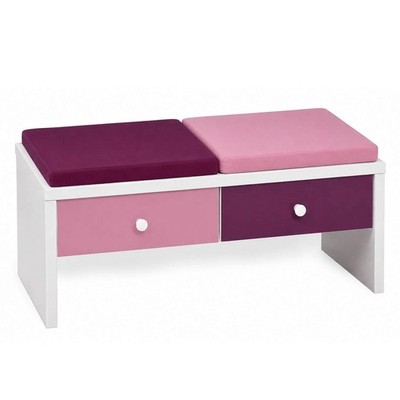 Sitzbank Kindersitzbank Weiß mit Sitzkissen, 2 Schubladen Stauraum 104x37x42cm