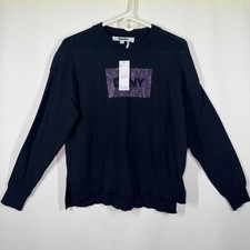 DKNY Womens Sparkle Logo Size Small Black Sweater Flowy Bottom Slit New Tags