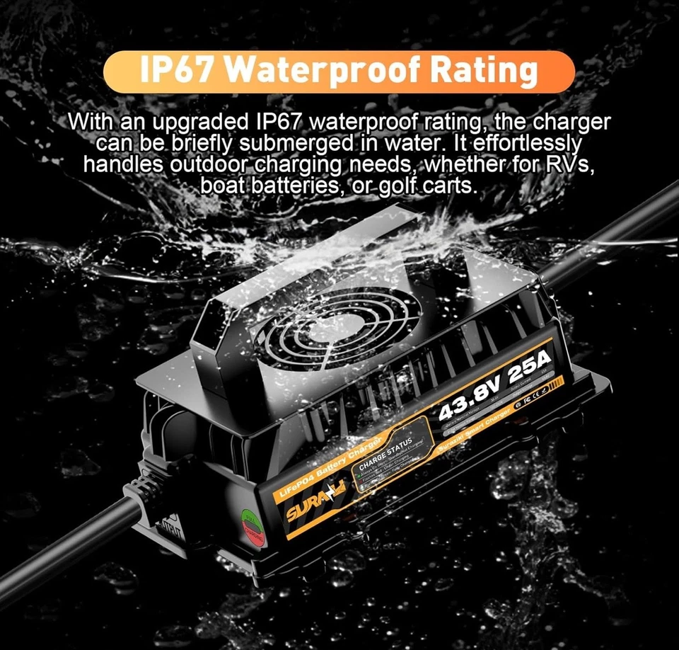(2025) Suraziki 43.8Volt 25AMP 锂 LiFePO4 机载电池充电器 适用于 36V(3) — 第 2/4 张图片